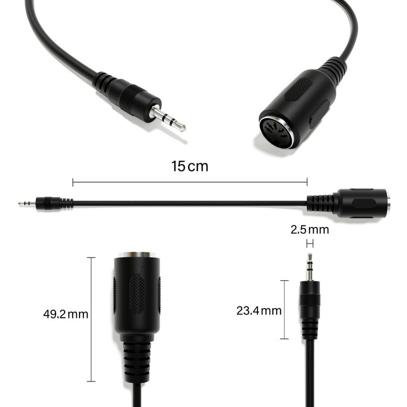 ExcelValley - Female DIN MIDI Adapter Breakout Conversion Cable - Mini/Micro Jack [Straight | A-2.5mm] - Image 2